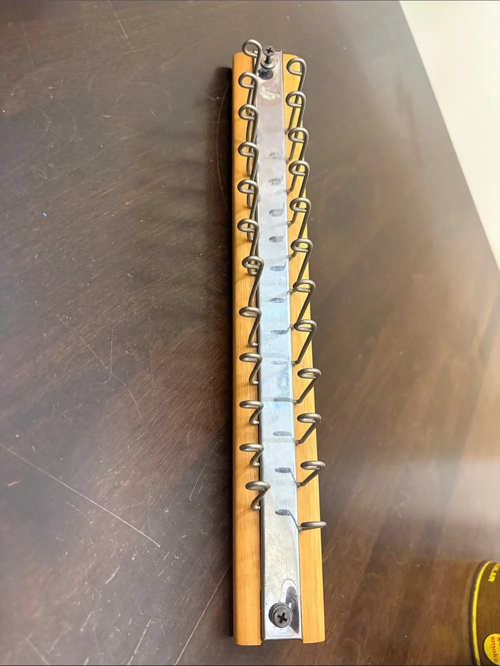 MCM Wood and Chrome  Multi-Hook Tie Rack